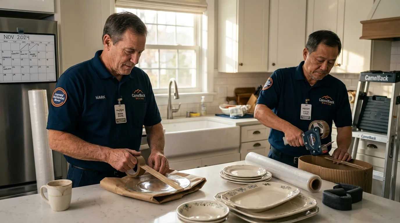 Professional crew packing kitchen dishware in Gordonsville, TN
